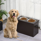Free Shipping Raised Pet Feeding Storage Station with 2 Stainless Steel Bowls