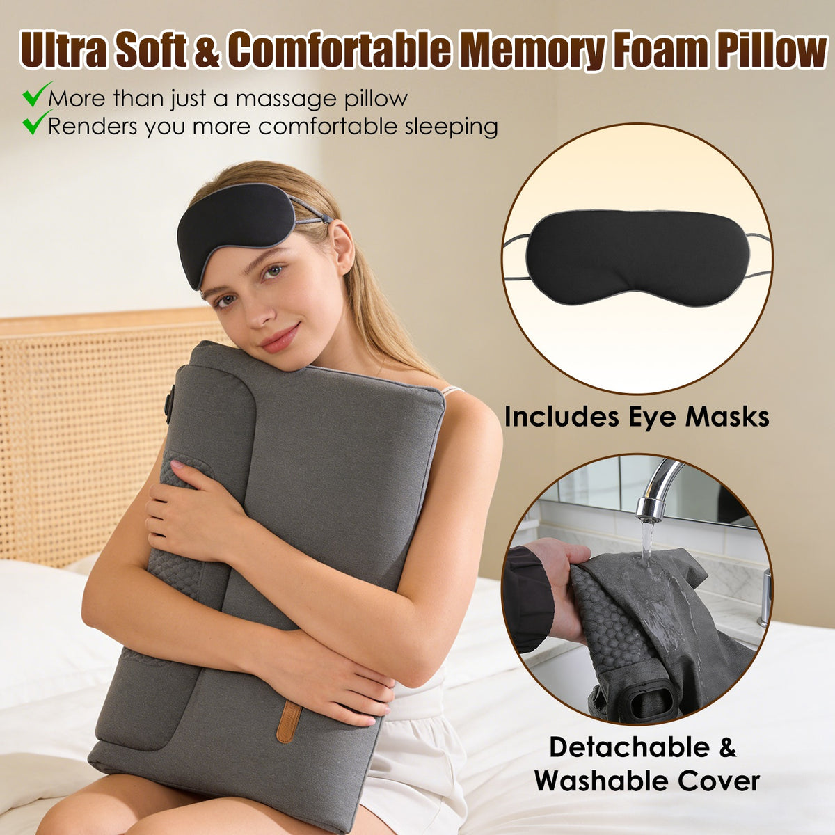 Neck Massager Pillow Ergonomic Massager Memory Foam Pillow With 3-Level Heating 3-Intensity Vibration 30Min Timer For Neck Back Shoulder Pain Relief